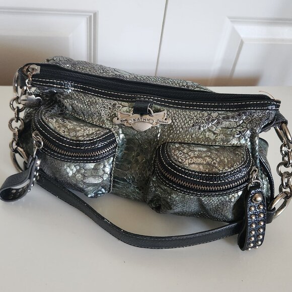 Vintage Kathy Van Zeeland Studded Metalic Pewter Bag Purse - Picture 4 of 10